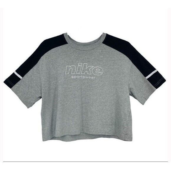 Nike Gray Crop T-shirt Spell Out Logo Large Activewear Oversized Boxy Streetwear - Picture 3 of 10